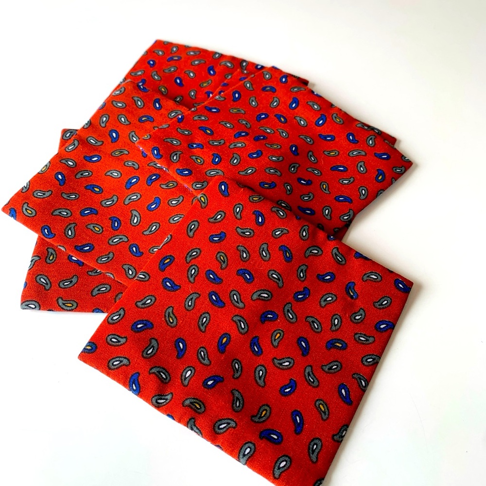 Set of 6 handmade rust toned cotton with petite paisley print coasters 3”x3”